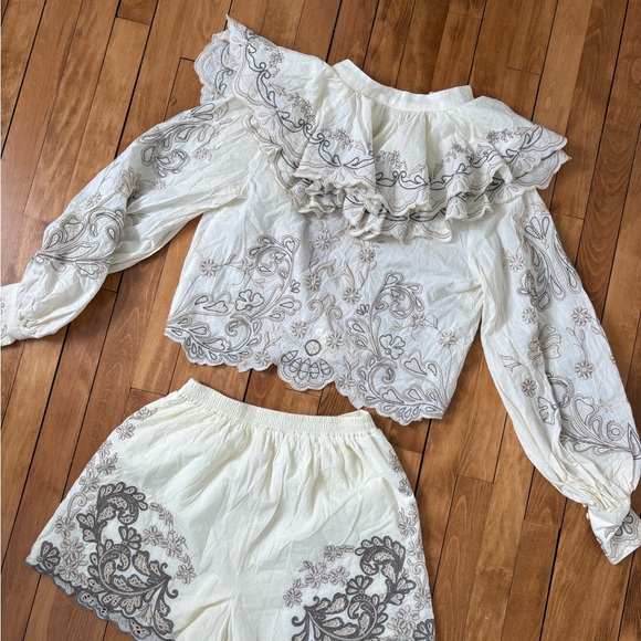 ASOS White and Gray Embroidered Blouse and Shorts Set - Picture 6 of 8